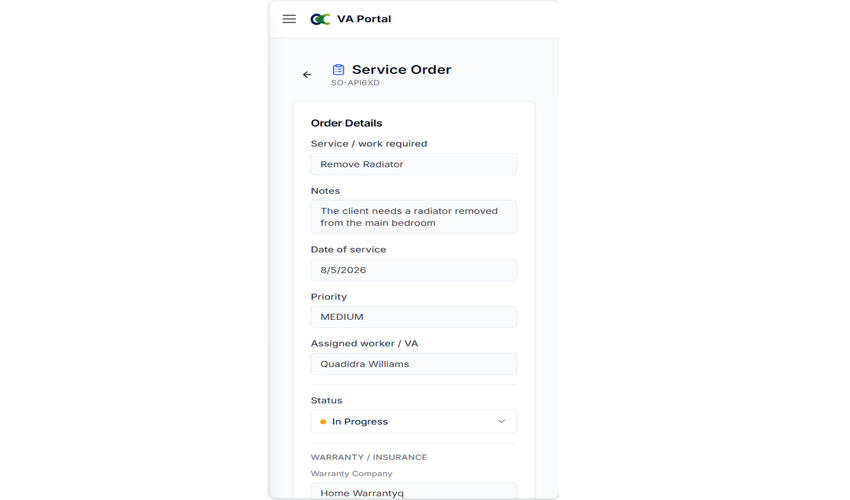 Field tech updating job status and notes from their phone
